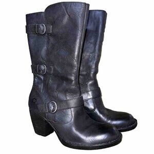 Børn Born Womens Maleri Black Boot Midcalf Biker Sz 8 Leather HTF Color